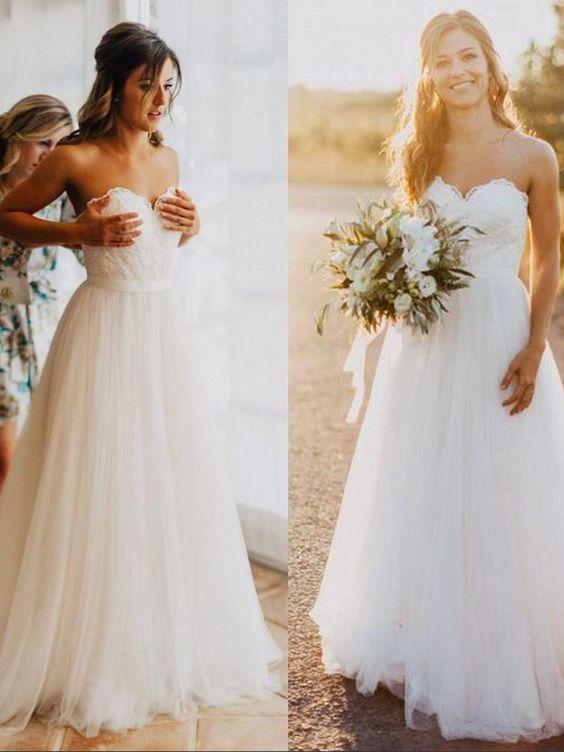 Sweetheart Long A-line Chiffon Lace Wedding Dresses, Simple Country Wedding Dresses Sweetheart Long A-line Chiffon Lace Wedding Dresses, Simple Country Wedding Dresses