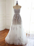 A-line Strapless Sweetheart Neck Lace Appliqued Long Prom Dresses APD3010-SheerGirl