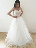 A-line Strapless Sweetheart Neck Lace and Tulle Simple Wedding Dresses SWD0031-SheerGirl