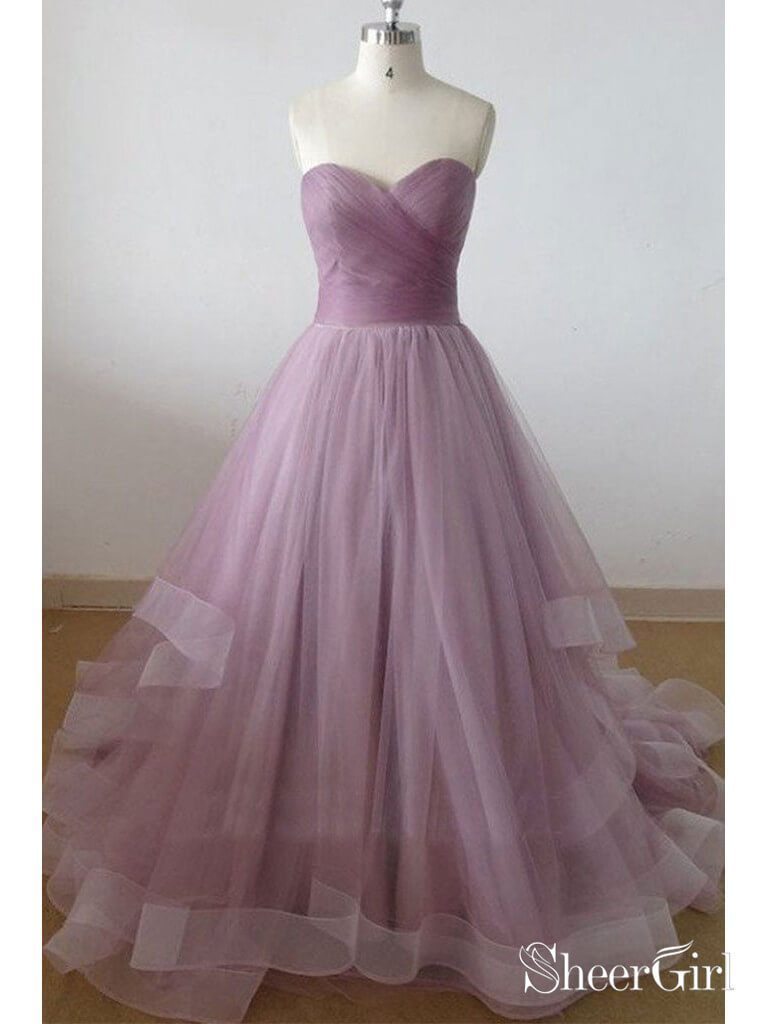 A-line Strapless Sweetheart Neck Mauve Long Prom Dresses SWD0030-SheerGirl