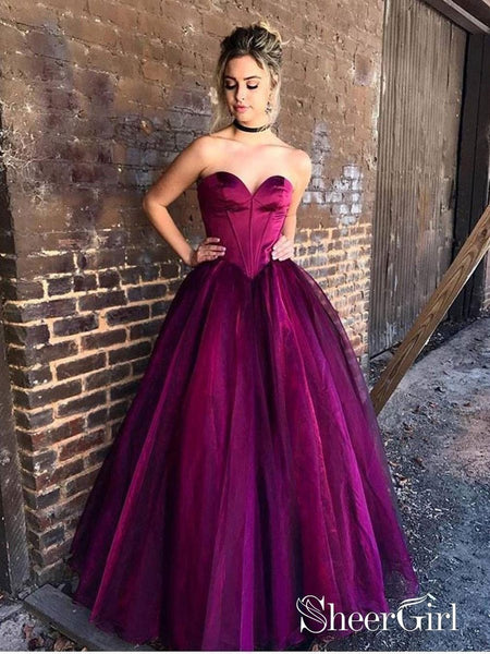 A-line Strapless Sweetheart Neck Organza Cheap Long Prom Dresses APD2849
