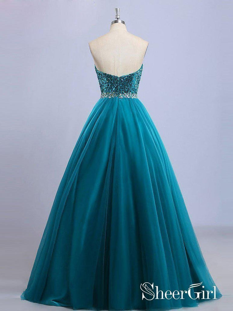 A-line Strapless Sweetheart Neck Sequin Long Prom Dresses APD2889-SheerGirl