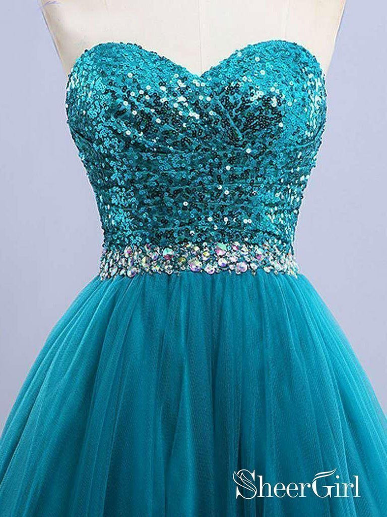 A-line Strapless Sweetheart Neck Sequin Long Prom Dresses APD2889-SheerGirl