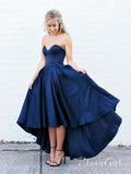 A-line Sweetheart Neck Strapless High Low Navy Prom Dresses APD2994-SheerGirl