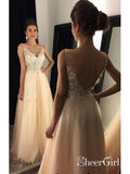 A-line Tulle with Lace See-through Bodice V-neck Long Prom Dresses apd1944-SheerGirl