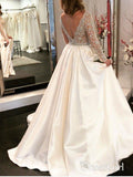 A-line V-neck Beaded See Through Bodice Long Sleeves Wedding Dresses APD2816-SheerGirl