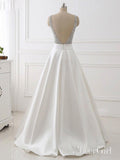 A-line V-neck Beaded Top Ivory Satin Long Prom Dresses APD3172-SheerGirl