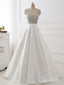 A-line V-neck Beaded Top Ivory Satin Long Prom Dresses APD3172