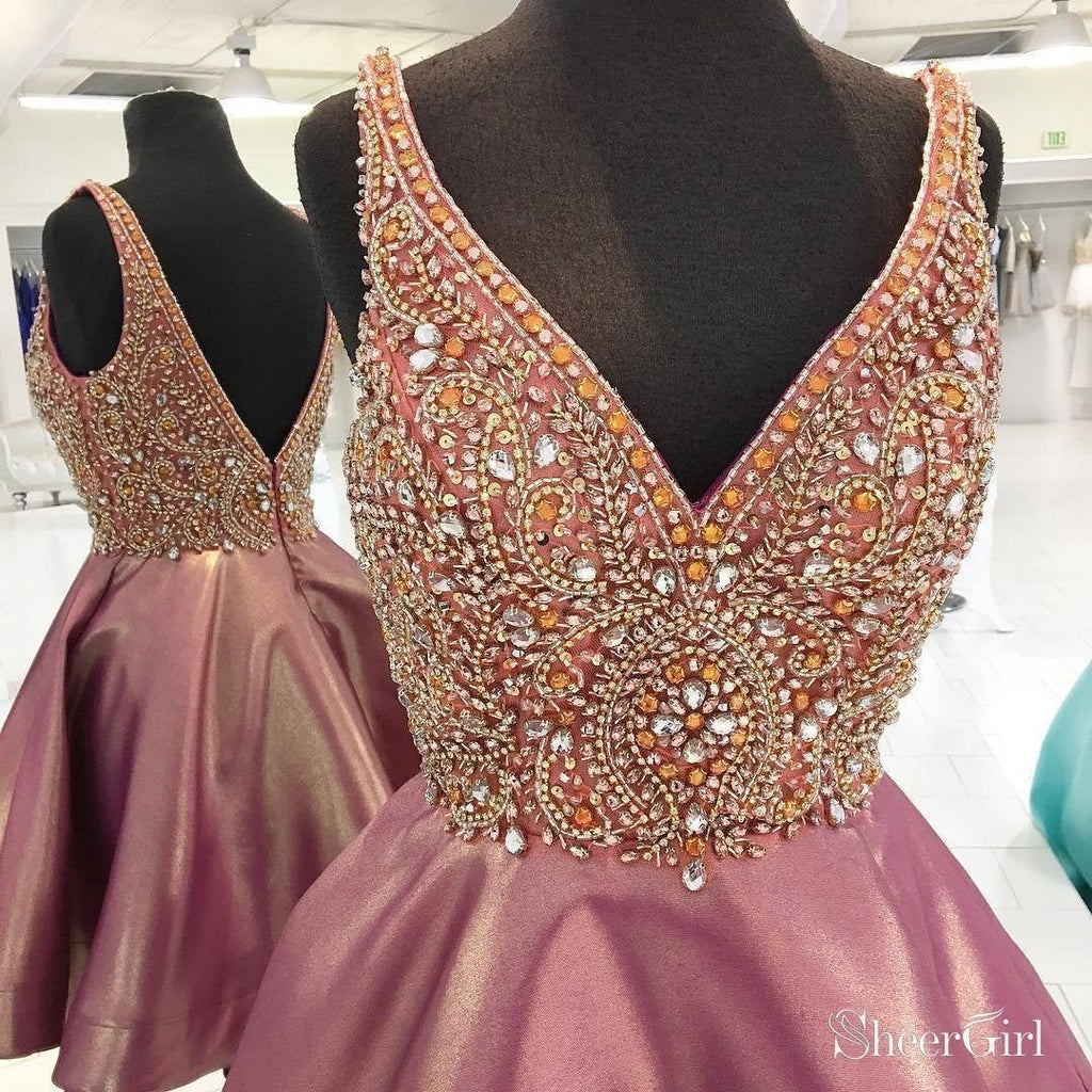 A-line V-neck Beaded Top Mini Length Short Homecoming Dresses APD2712 A-line V-neck Beaded Top Mini Length Short Homecoming Dresses APD2712