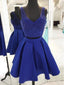 A-line V-neck Beaded Top Royal Blue 2 Piece Homecoming Dresses APD2723