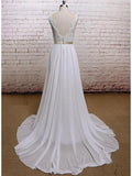 A-line V-neck Chiffon Lace Ivory Beach Wedding Dresses with Sash,APD2375-SheerGirl