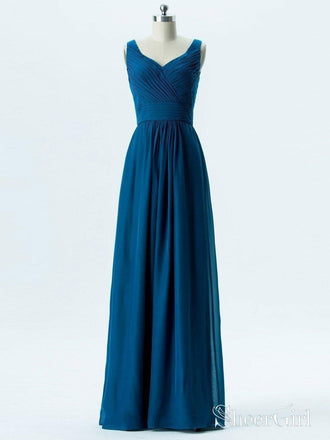 A-line V-neck Chiffon Long Cheap Bridesmaid Dresses APD2861-SheerGirl