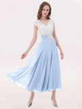 A-line V-neck Ivory Lace Applique Tea-length Bridesmaid Dresses Plus Size apd2656-SheerGirl