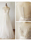 A-line V-neck Lace Appliqued Ivory Tulle Wedding Dresses for Summer,apd2540