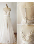 A-line V-neck Lace Appliqued Ivory Tulle Wedding Dresses for Summer,apd2540-SheerGirl