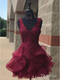 A-line V-neck Lace Appliqued Organza Homecoming Dresses,apd2565-SheerGirl