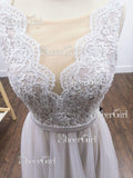 A-line V-neck Lace Appliqued See-through Top Beach Wedding Dresses,apd2449-SheerGirl