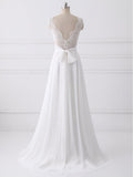 A-line V-neck Lace Bodice Ivory Chiffon Beach Wedding Dresses SWD0035-SheerGirl