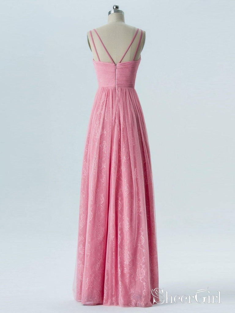 A-Line V-Neck Pink Chiffon and Lace Long Wedding Party Dresses APD2870 A-Line V-Neck Pink Chiffon and Lace Long Wedding Party Dresses APD2870