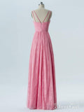 A-line V-neck Pink Chiffon and Lace Long Wedding Party Dresses APD2870-SheerGirl