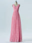 A-line V-neck Pink Chiffon and Lace Long Wedding Party Dresses APD2870