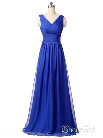 A-line V-neck Royal Blue Chiffon Bridesmaid Dresses for Wedding Party APD3001-SheerGirl
