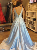 A-line V-neck Satin Long Cheap Red Prom Dresses with Pocket APD3101-SheerGirl