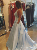 A-line V-neck Satin Long Cheap Red Prom Dresses with Pocket APD3101-SheerGirl