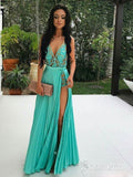 A-line V-neck See Through Lace Appliqued Sexy Long Prom Dresses APD2782-SheerGirl
