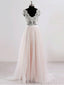 A-line V-neck See-through Lace Appliqued Tulle Beach Wedding Dresses APD3013