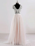 A-line V-neck See-through Lace Appliqued Tulle Beach Wedding Dresses APD3013-SheerGirl