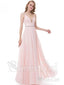 A-line V-neck Spaghetti Strap Beaded Bodice Pink Prom Dresses APD3115