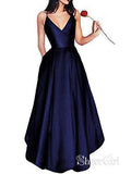 A-line V-neck Spaghetti Strap Burgundy Prom Dresses Long Formal Evening Ball Gowns ARD1081-SheerGirl