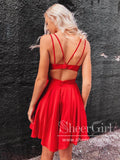 A-line V-neck Spaghetti Strap Red Simple Homecoming Dresses with Pocket ARD2822-SheerGirl