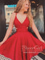A-line V-neck Spaghetti Strap Red Simple Homecoming Dresses with Pocket ARD2822