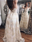 A-line V-neck Spaghetti Strap Vintage Lace Wedding Dresses,apd2674