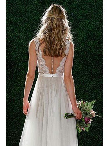 A-line V-neck Vintage Lace Top Tulle Skirt Beach Wedding Dresses APD2879 A-line V-neck Vintage Lace Top Tulle Skirt Beach Wedding Dresses APD2879