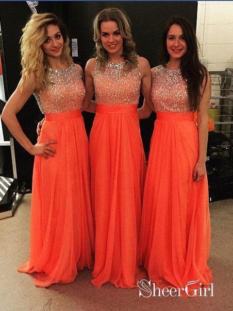 A-line Watermelon Chiffon Long Bridesmaid Dresses,Beaded Prom Dresses APD2845 A-line Watermelon Chiffon Long Bridesmaid Dresses,Beaded Prom Dresses APD2845