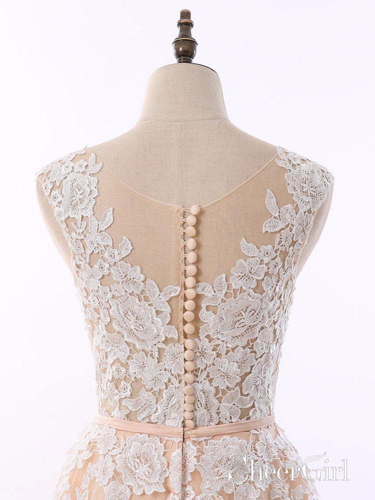 A-line White Lace Appliqued See-through Long Prom Dresses APD2990 A-line White Lace Appliqued See-through Long Prom Dresses APD2990