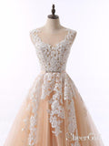A-line White Lace Appliqued See-through Long Prom Dresses APD2990-SheerGirl