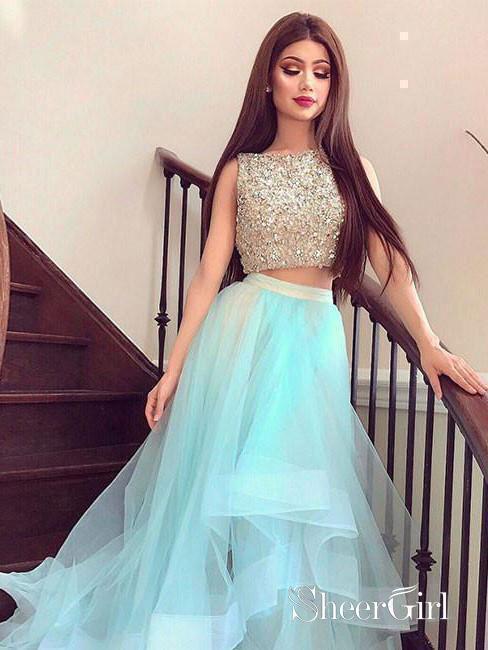 open lace back dress Long Burgundy Two Pieces Sexy Slit Unique Lace Charming Prom Gown Dres –  AlineBridal main image 1