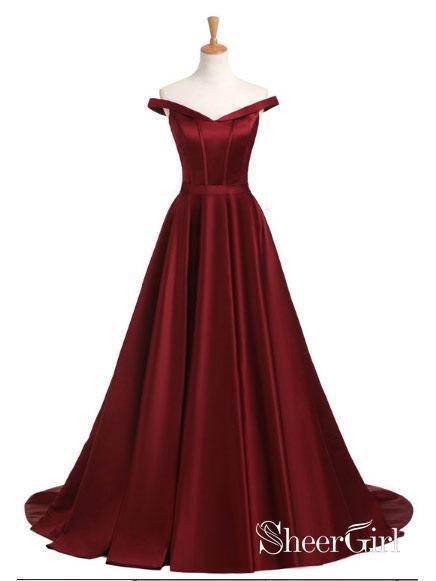 A-line/Princess Off the Shoulder Burgundy Long Prom Dresses APD3111 SheerGirl A-line/Princess Off the Shoulder Burgundy Long Prom Dresses APD3111 SheerGirl