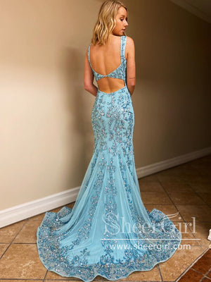 Appliqued Mermaid Prom Dresses Backless Pageant Formal Dress ARD2614-SheerGirl