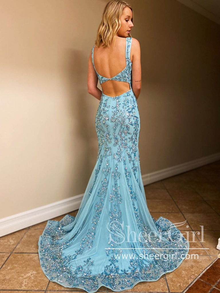 Appliqued Mermaid Prom Dresses Backless Pageant Formal Dress ARD2614-SheerGirl