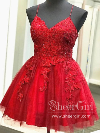 Appliqued Short Prom Dress Crossed Back Homecoming Dress ARD2775-SheerGirl
