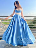 Baby Blue Beaded Bodice Prom Dresses with Jeweled Straps Satin Prom Gown ARD2887-SheerGirl