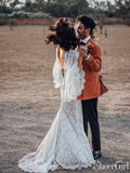 Backless Batwing Sleeve Boho Wedding Dresses Mermaid Rustic Wedding Dress AWD1353-SheerGirl