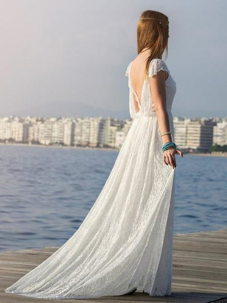 Backless Bohemian Beach Wedding Dresses Lace Boho Summer Wedding Dress   SheerGirl