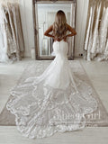 Backless Deep Neckline Mermaid Wedding Dress with Shaped Chapel Train AWD1769-SheerGirl