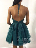 Backless Homecoming Dress Halter Neck Appliqued Short Prom Dress ARD2774-SheerGirl